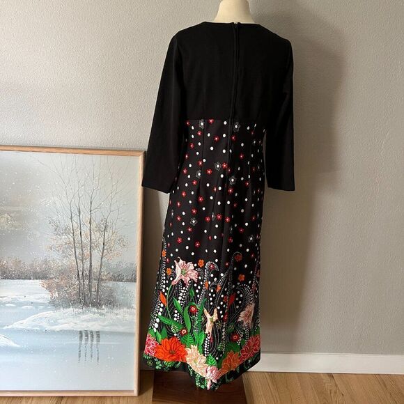 Vintage 60s 70s Mod Black Flower Power Maxi Dress‎ floral retro colorful medium - Picture 8 of 9